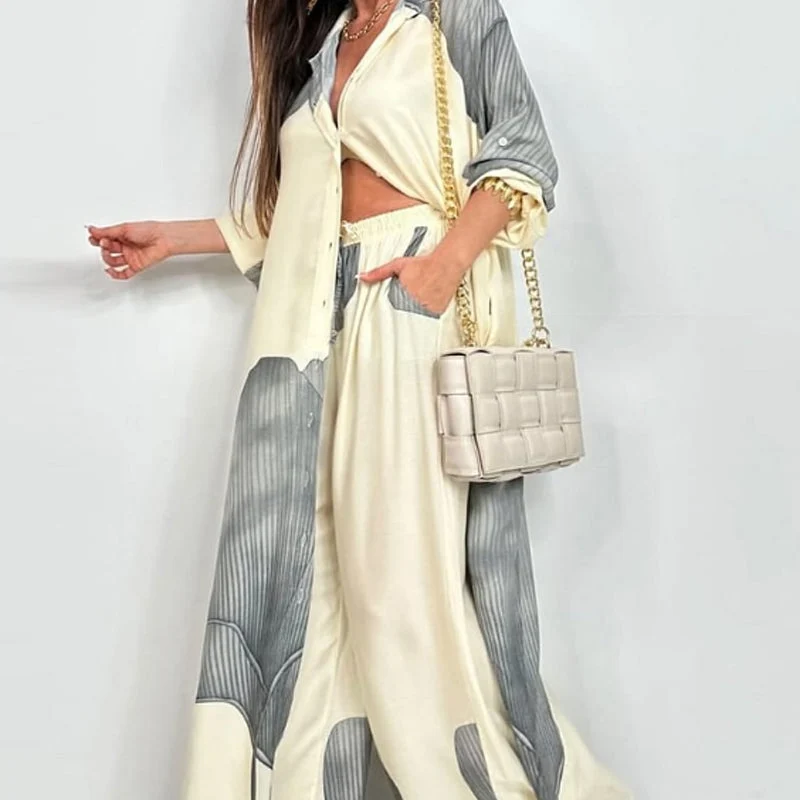 🌼Full Button Down Long Shirt & Drawstring Pants Set - karumail