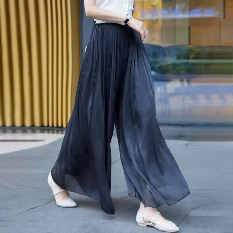 Glazed Ice Silk Floor-Length Wide-Leg Culottes - karumail