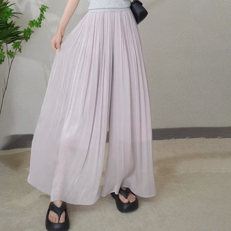 Glazed Ice Silk Floor-Length Wide-Leg Culottes - karumail