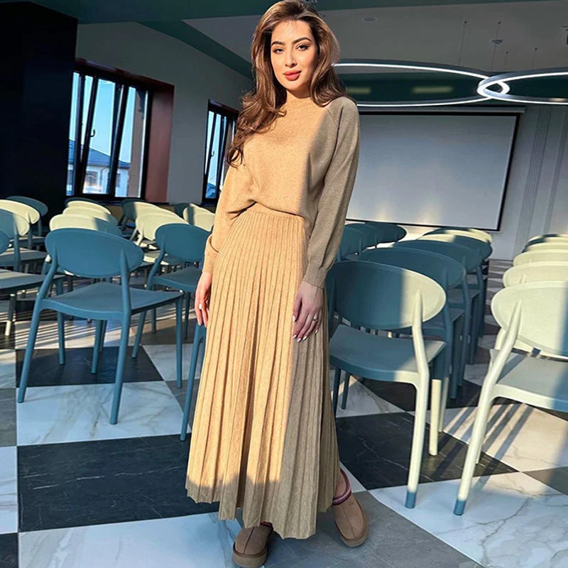 🔥Women's Round-Neck Top ＆ Pleated Skirt 2-Piece Set - karumail