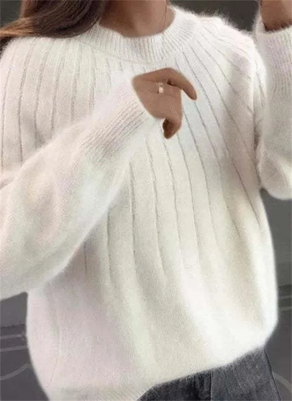 Solid Color Fluffy Knitting Sweater - karumail