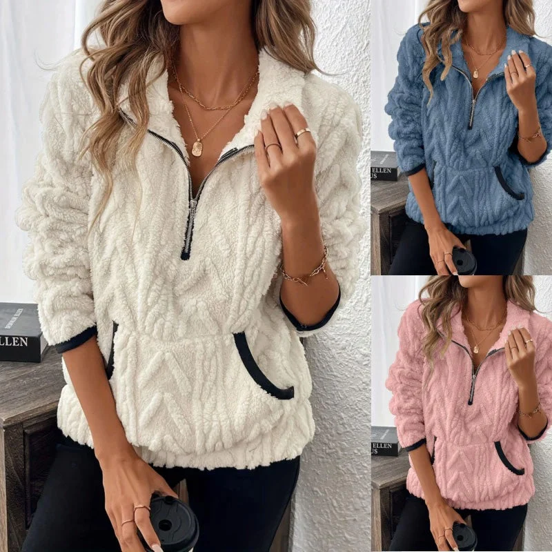 ☀️ Half-Zip Fuzzy Sweatshirt 🍂 | Cloud-Soft + Roomy Pockets – Comfy Daily/Lounge - karumail
