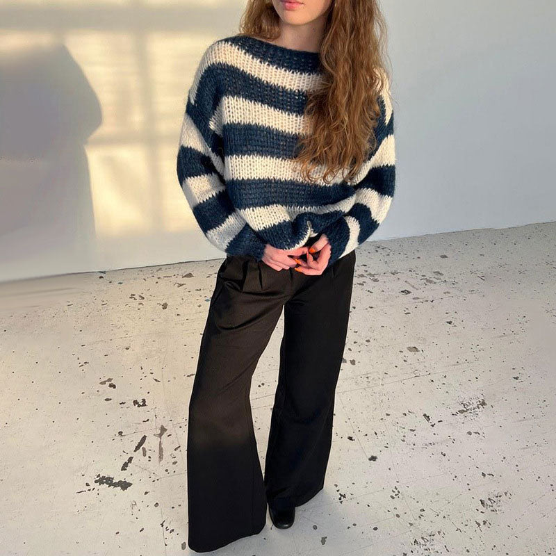 Women's Casual Loose Striped Oversized Sweater - karumail