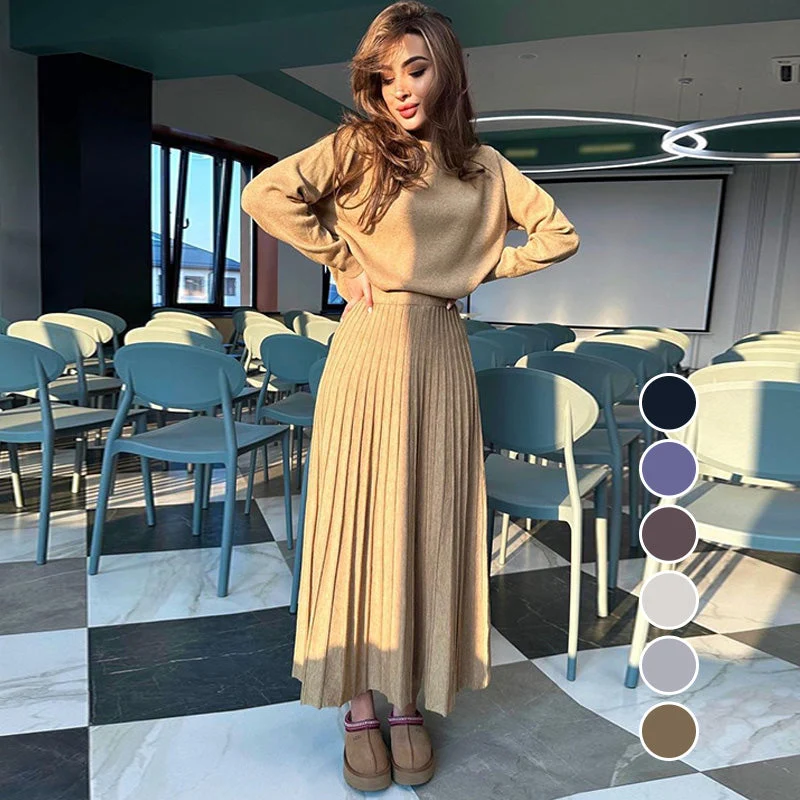 🔥Women's Round-Neck Top ＆ Pleated Skirt 2-Piece Set - karumail
