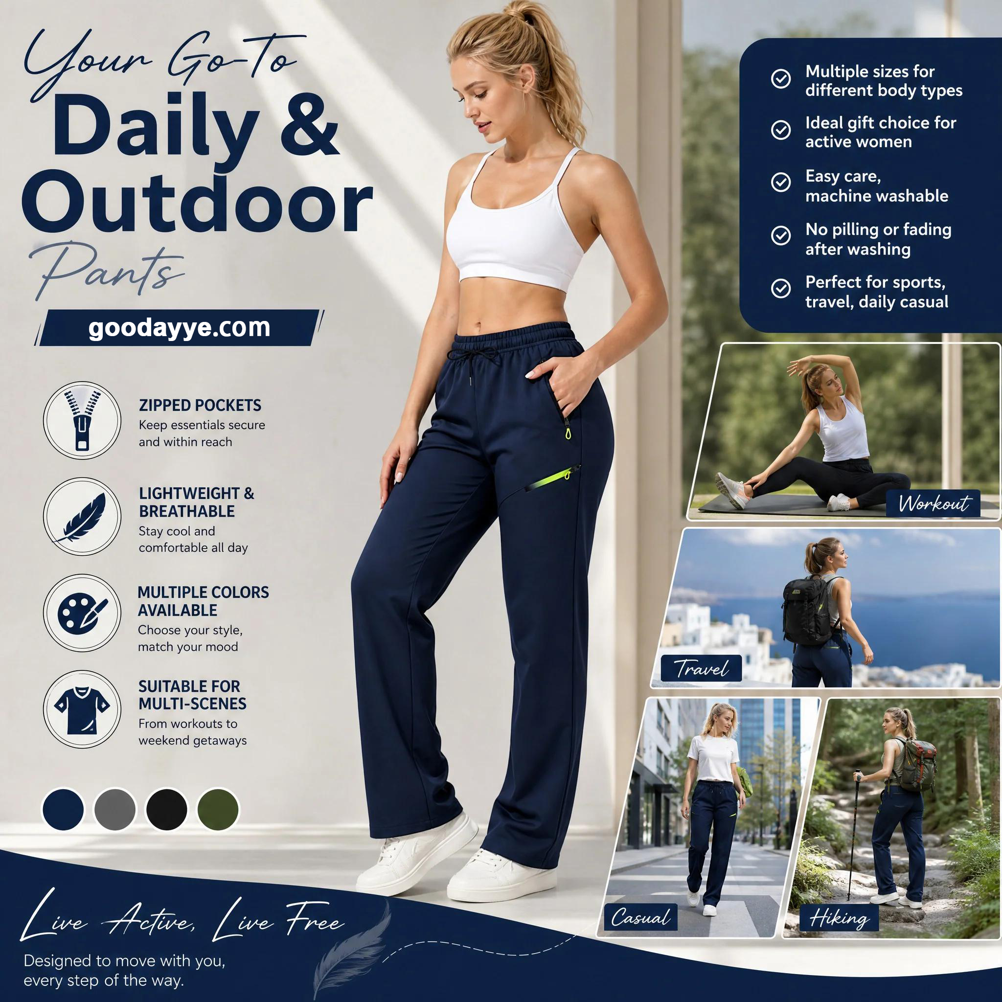 Women’s Straight-Leg Cargo Trousers – Elastic Waist, 6-Pocket Casual Pants for Work, Travel & Everyday Wear 👖✨ - karumail