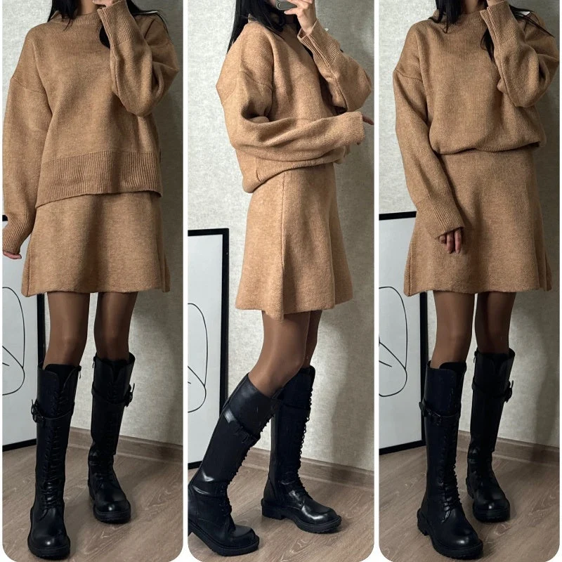 🔥2-Piece Sweater Set: Long-Sleeve Top & Mini Skirt - karumail