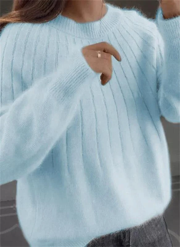 Solid Color Fluffy Knitting Sweater - karumail
