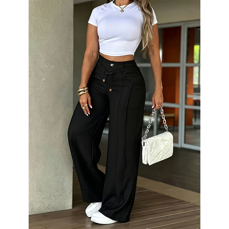 Women's High-Waisted Straight Leg Trousers – Front seam & elastic back – Versatile, comfortable & perfect for office or casual wear ✨🌸 - karumail