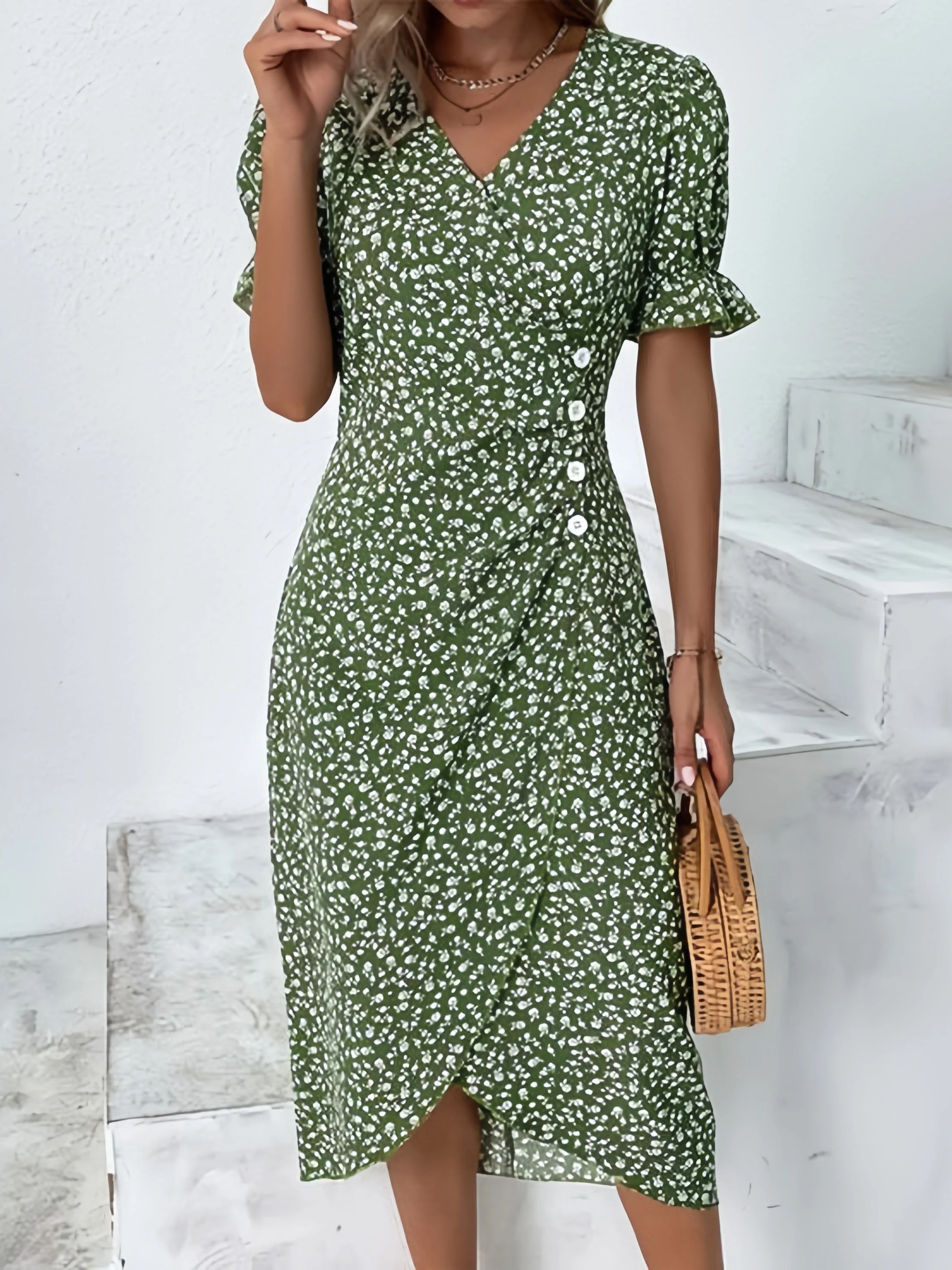 🍃Women casual dress wrap dress floral dress - karumail