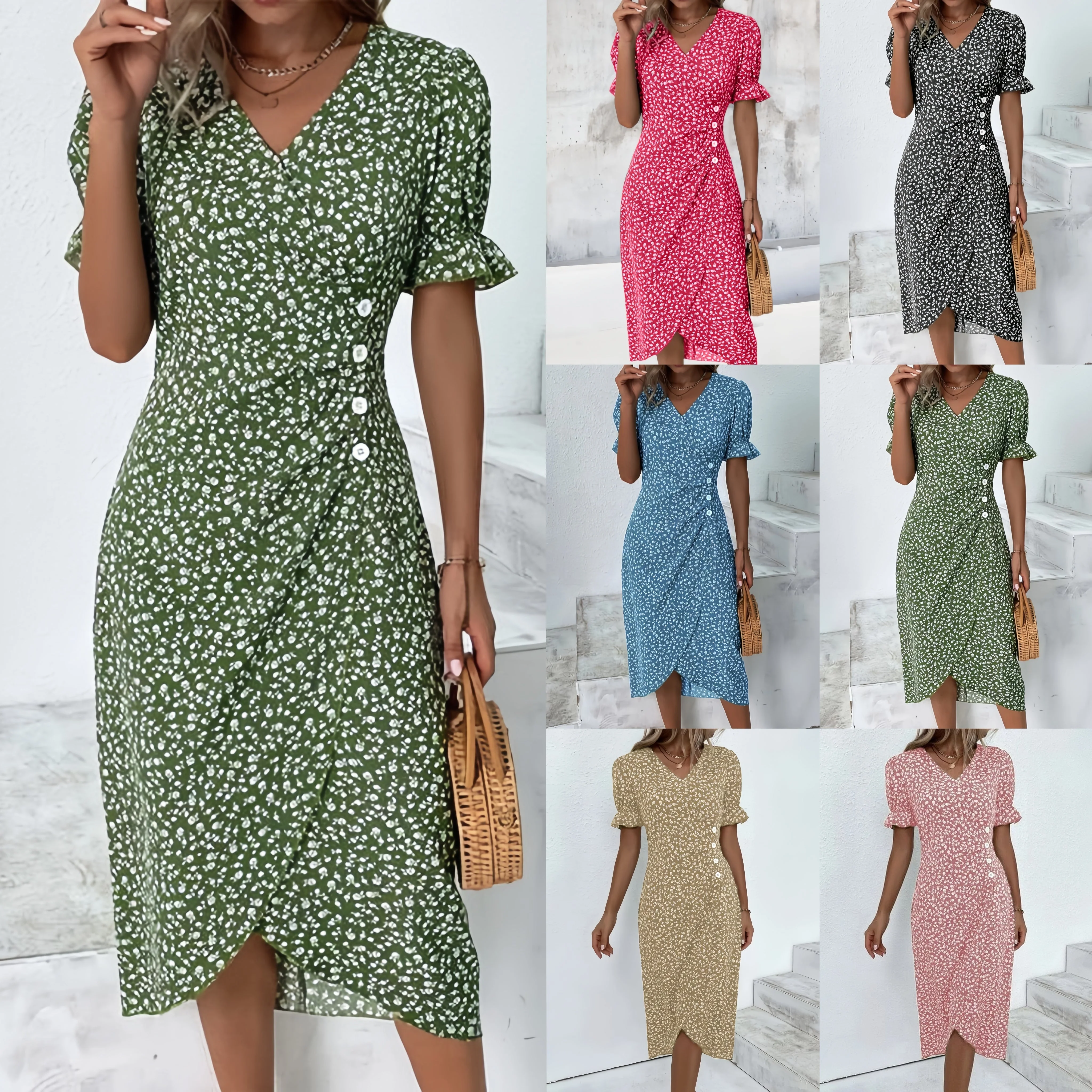 🍃Women casual dress wrap dress floral dress - karumail