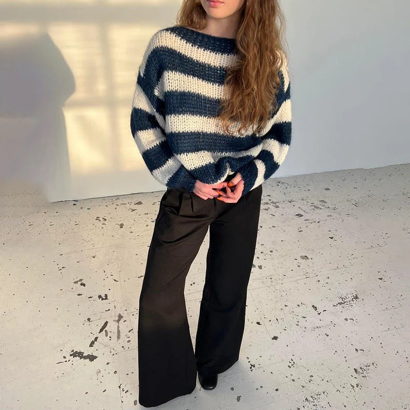 Women's Casual Loose Striped Oversized Sweater - karumail