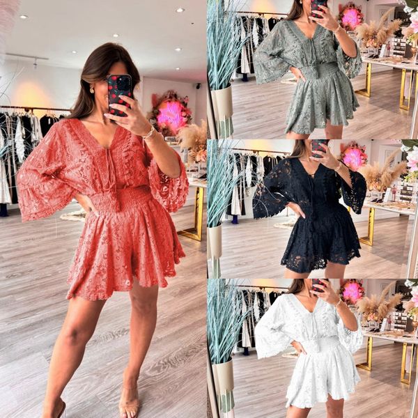 Casual Short V-Neck Lace Suit - karumail