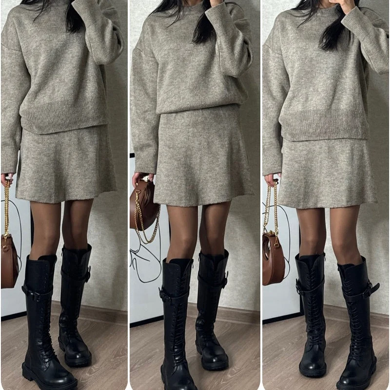 🔥2-Piece Sweater Set: Long-Sleeve Top & Mini Skirt - karumail